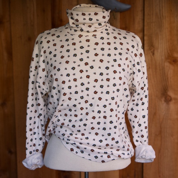 Vintage 90's Woolrich Woman 100% Cotton Winter Floral Turtleneck Long Sleeve M - Picture 1 of 14